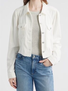PAIGE Women's White Cropped Button-Front Jacket M